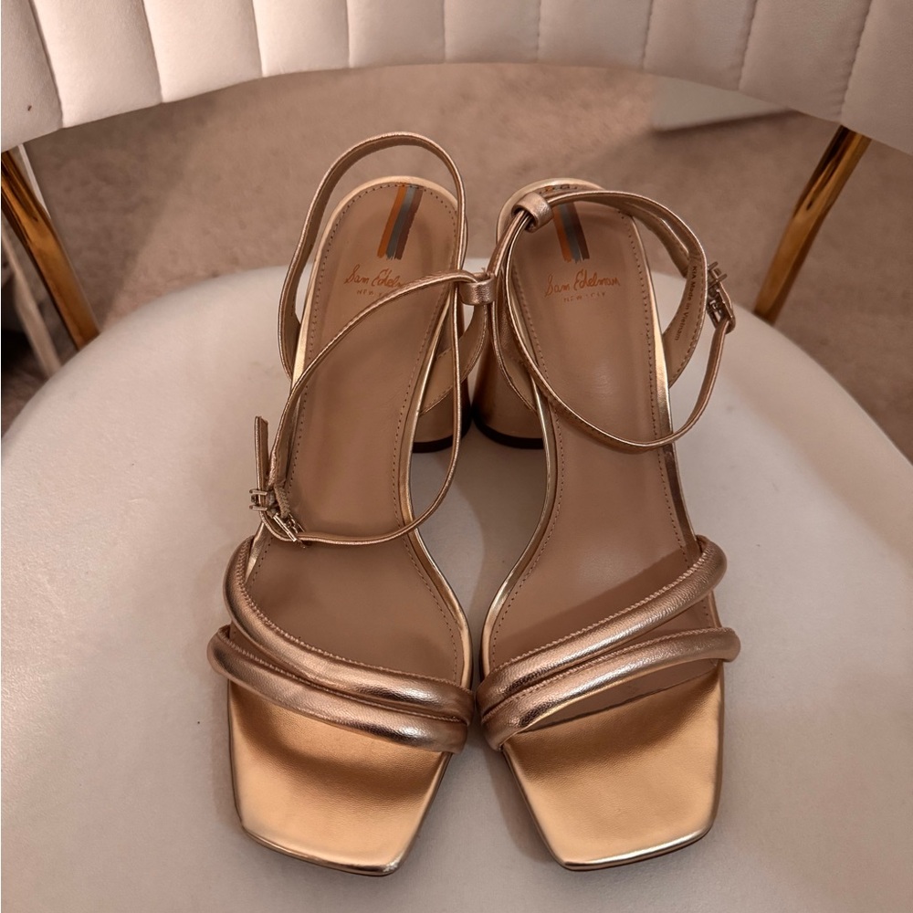 Sam Edelman Metallic Rose Gold Strappy Block Heel Sandals